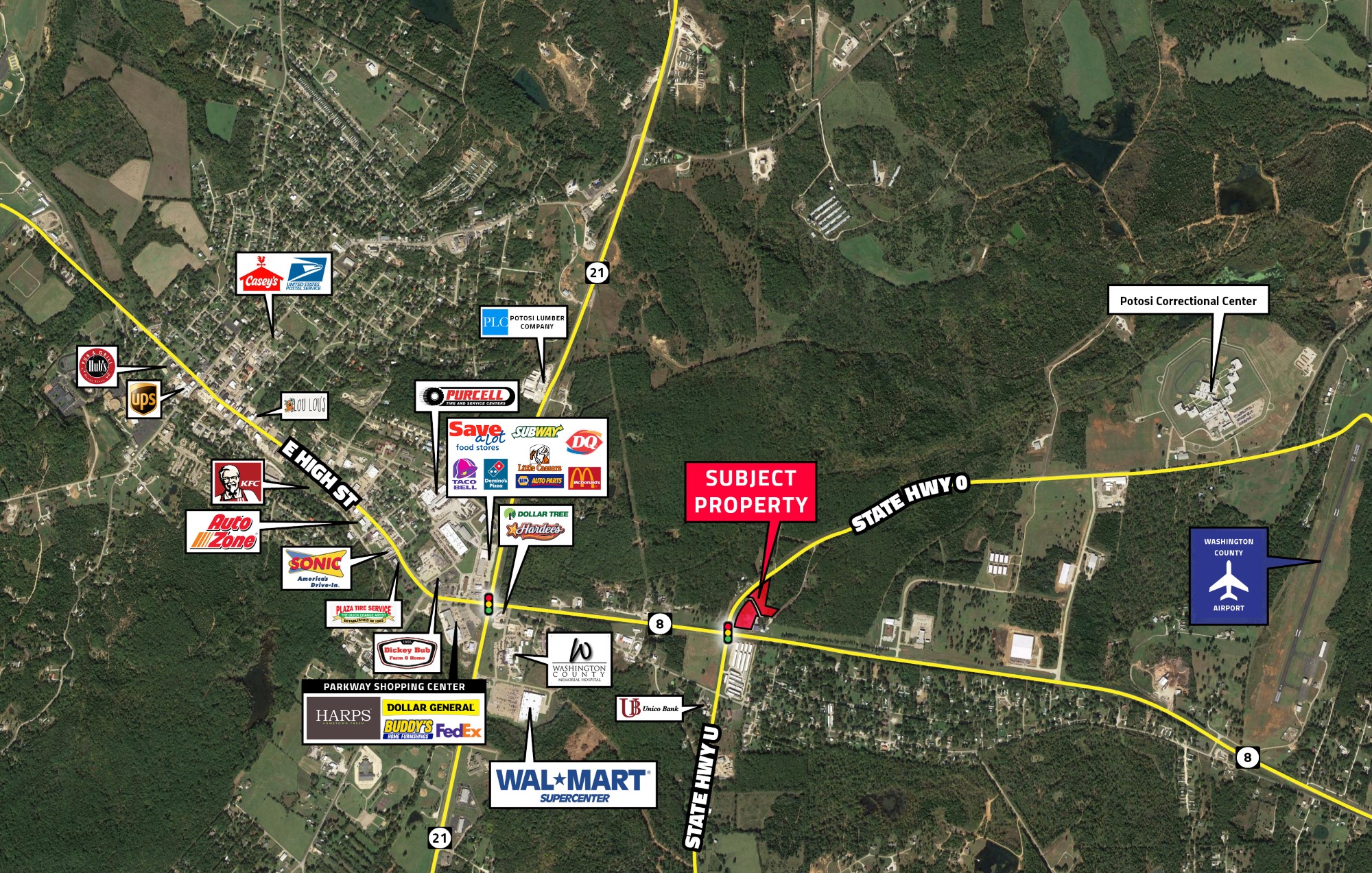 Potosi Mo Commercial Land | Signalized Intersection | Utilities Nearby